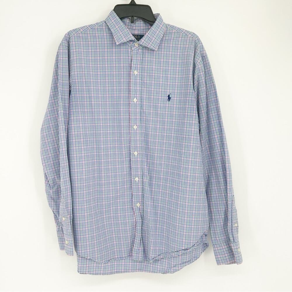 Polo‎ Ralph Lauren Blue Plaid Check Button Down Shirt 100% Cotton Size XL